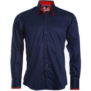 Men's Formal Shirt Men Italian Shirt Designer Regular Fit Casual Long Sleeve Navy 10008