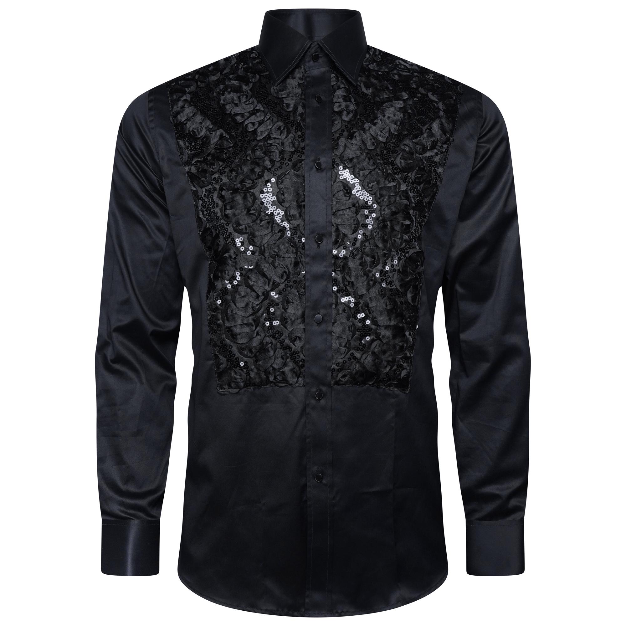 Men's Formal Shirt Men Designer Great Quality Regular Fit Sequin Party Wedding Night Ceremony Black