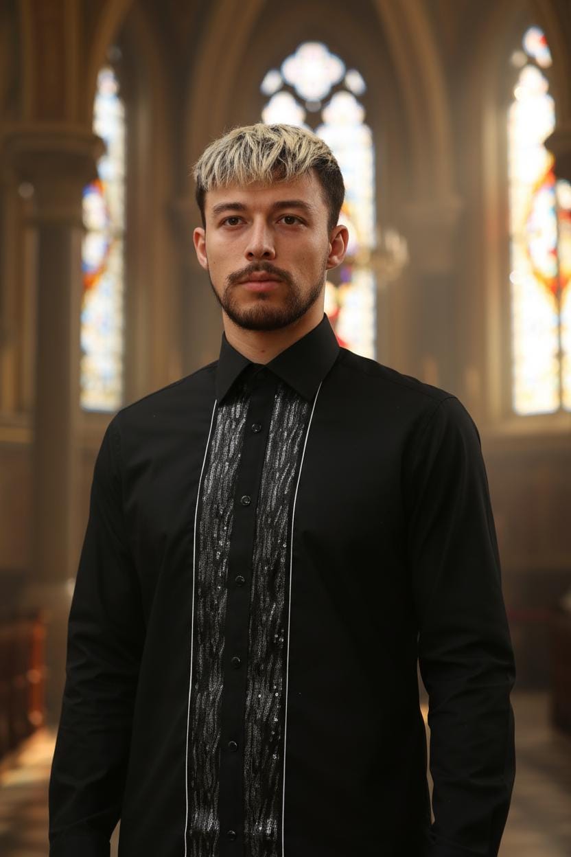 Men's Formal Shirt Men Designer Great Quality Regular Fit Sequin Party Black Wedding Night Ceremony